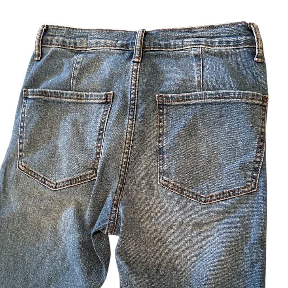 Sam Edelman Bay Flare Trouser Jeans Medium Wash Raw Hem Size 27 High Rise Denim - Picture 5 of 8